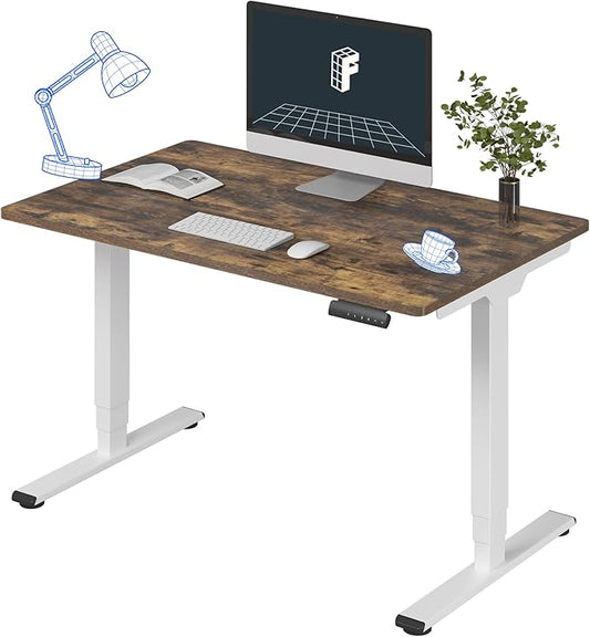 FLEXISPOT E6 Essential 3 Stages Dual Motor Electric Standing Desk 48x30 Inch Whole-Piece Board Height Adjustable Electric Sit Stand Desk(White Frame + Special Walnut Desktop, 2 Packages)