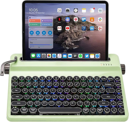 YUNZII QL75 Wireless Typewriter Hot Swap Retro Mechanical Keyboard,Punk Round Keycaps,RGB Backlit QMK/VIA Programmable,Multi-Device Keyboard with 2.4GHz/Type-C/BT5.0 (Green, Onyx Switch)