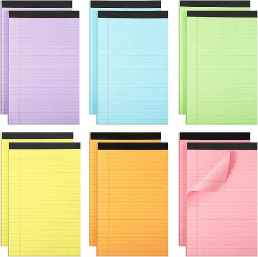 Gueevin 12 Pcs 5'' x 8'' Colored Lined Legal Pads Letter Size 40 Sheets Per Notepads Micro Perforated Notebook and Writing Pad for School, College, Office, Business(Multicolor)
