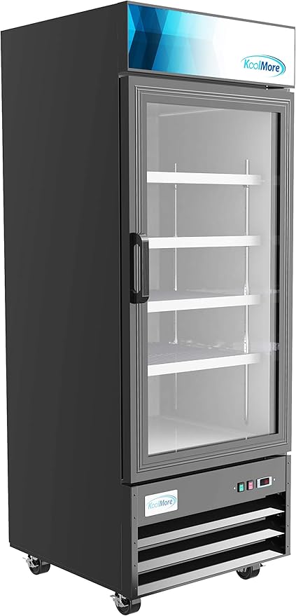 KoolMore MDR-1GD-23C Commercial Glass 1 Door Display Refrigerator Merchandiser - Upright Beverage Cooler with LED Lighting - 23 Cu. Ft., Black
