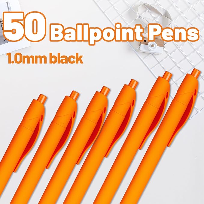 BallPoint Pens, 50 Pack (BLACK Ink),Bulk Pens, Orange Barrel, Click Pens for Office Home and School, Retractable Ballpoint Pens, Medium Point, 1.00MM (Orange)