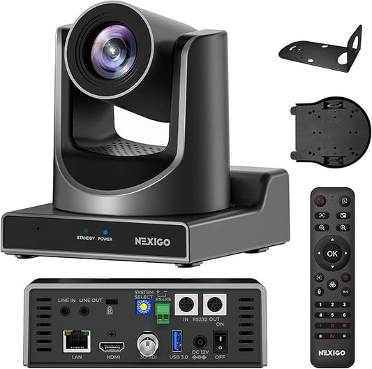 NexiGo PTZ Camera 20X Optical Zoom with PoE HDMI/3G-SDI/USB/LAN IP Streaming Outputs, Auto AI Tracking for Video Conferencing Live Streaming Meeting Church Services Worship Skype Zoom Teams OBS