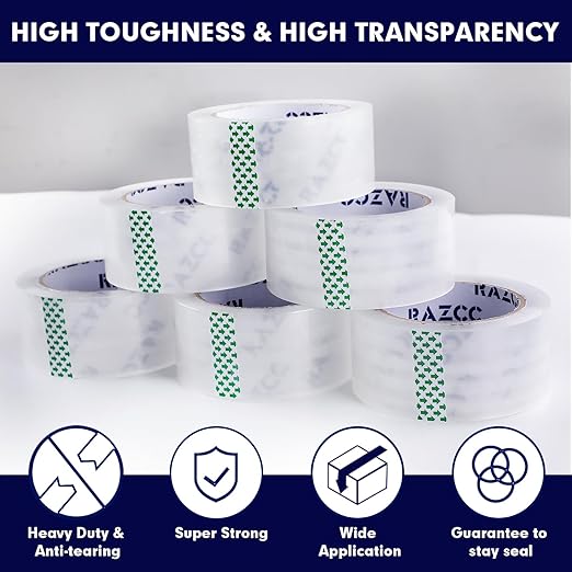Packing Tape, 18 Rolls Clear Heavy Duty Packaging Tape with Dispensers for Packing, Shipping, Moving and Mailing, Thicker Sealing Tape-1.88" x 65 Yards Per Roll, 1170 Total Yards