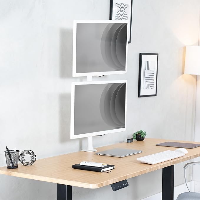 VIVO Dual Monitor Desk Mount Stand with Height Adjustment and VESA Plates for 2 LCD Ultrawide Screens up to 34 inches, Stacked Array, STAND-V002RW