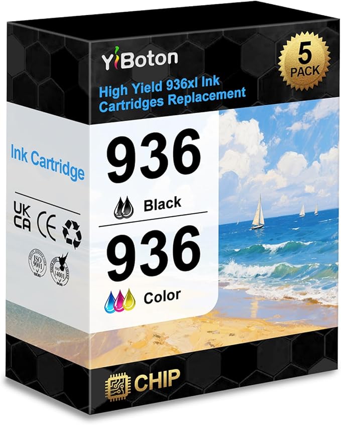 936e 936XL 936 with New Chip Ink Cartridges Replacement for 936 936e 936XL Ink Cartridges Combo Pack Works Compatible with OfficeJet 9120 OfficeJet Pro 9110 9120 9130 Printers (5-Pack)