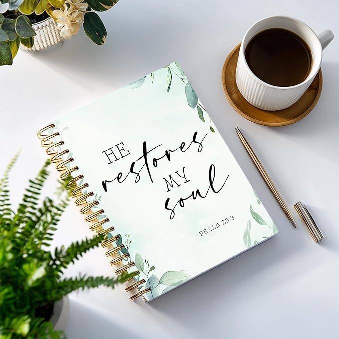 Bible Notebook, A5 Spiral Christian Journal with Floral Pink Butterfly Notebook, Bible Verse-I Can Do All Things Through Christ Who Strengthens Me, Inspirational Notebooks for Women, Bible Study, Gift for Birthday Christmas, Office Supplies (Light blue)