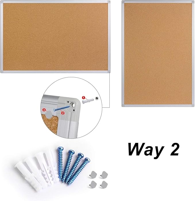 Board2by 2-Pack Cork Board Bulletin Board 20 x 30 Inches, Silver Aluminium Framed Corkboard, Office Board for Wall Cork, Large Wall Mounted Notice Pin Board with 32 Pins