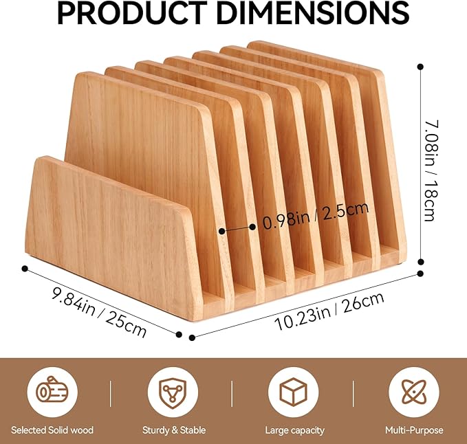 KIRIGEN Desktop File Document Holder Stand 7 Slots Mail Paper Organizer Desk Sorter Holder for File Document Organizer Stand for Home Office Natural (7KWJJ-NA)