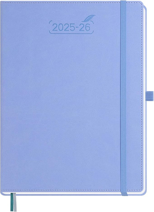BEZEND Planner 2025-2026 Weekly and Monthly, 8.5" x 11" Academic Calendar (Jul 25-Dec 26) Vertical Daily Appointment with Hourly Timeslot & Monthly Tab, PU Leather Hardcover - Cornflower