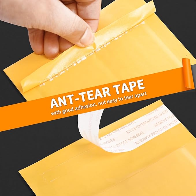 packbabol Kraft bubble mailers 10.5x15 Inch 50 Pack,Self-Sealing Paper Envelopes for Packaging,Strong Adhesion Envelope Mailers, Waterproof Cushioned Padded Shipping Bags Yellow #5