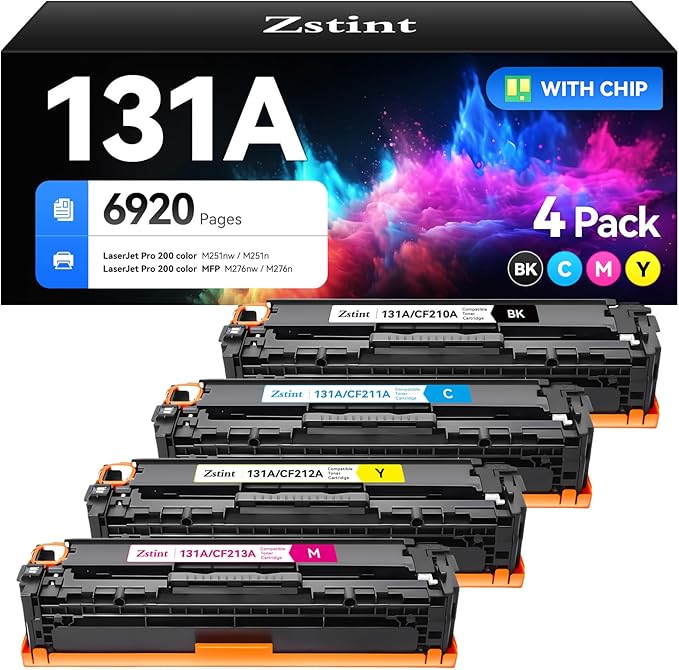 131A Toner Cartridge set 4-Pack Replacement for HP 131A 131X CF210A CF211A CF212A CF213A CF210X Compatible HP LaserJet Pro 200 color MFP M276nw M251nw M251n M276n Printer Ink Black Cyan Magenta Yellow