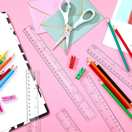 Cholemy 150 Pcs 12 Inch Clear Rulers Bulk Plastic Measuring Rulers Classroom Straight Rulers Bulk with Centimeters and Inches Drafting Measuring Tool for Classroom School Students Families Education