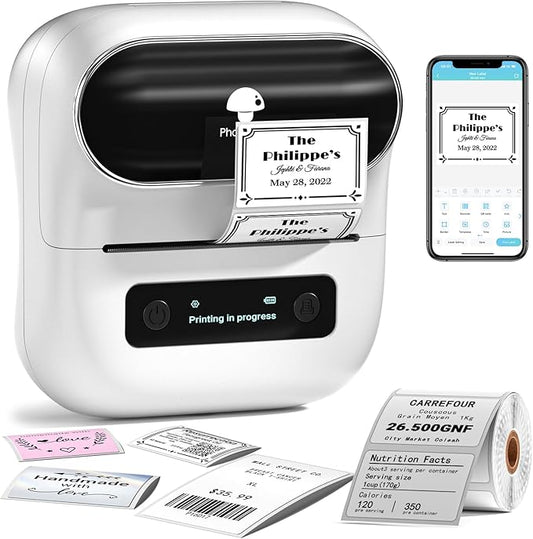 Phomemo Label Maker, M220 Barcode Printer, Bluetooth Thermal Label Printer, with Multiple Templates, Fonts, and Icons for Home, Kitchen, School, Office Organization