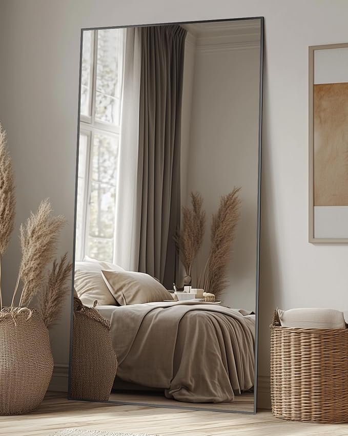 Antok Full Length Mirror, 76"x34" Floor Mirror, Floor Standing Freestanding Full Body Mirror with Stand for Bedroom, Hanging Mounted for Living Room Cloakroom, Black