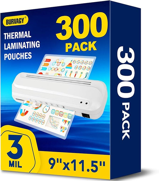 300 Pack Laminating Sheets, 3 Mil, 9 x 11.5 Inches Thermal Laminating Pouches Lamination Sheet Paper for Laminator, Clear, Letter Size, Office and School Supplies