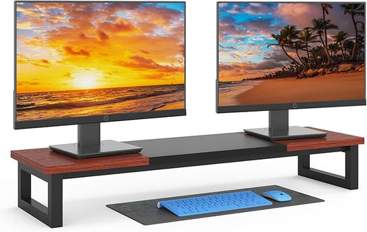 Dual Monitor Stand Riser, 39Inch Large Monitor Stands for 2 Monitors, Computer Monitor Stand, Wooden Desktop Oraganizer Shelf for Office Desk Computer,Laptop,TV