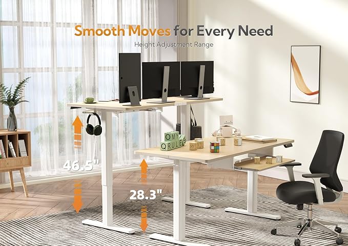 Claiks Standing Desk with Keyboard Tray, Electric Standing Desk Adjustable Height, 55x24 Inches Sit Stand up Desks with Splice Board, Raising Desks for Home Office, Natural
