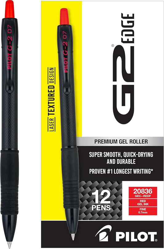 PILOT, G2 Edge Red Premium Gel Roller Pens, Sensory Writing Experience, 12ct box, Fine Point 0.7 mm