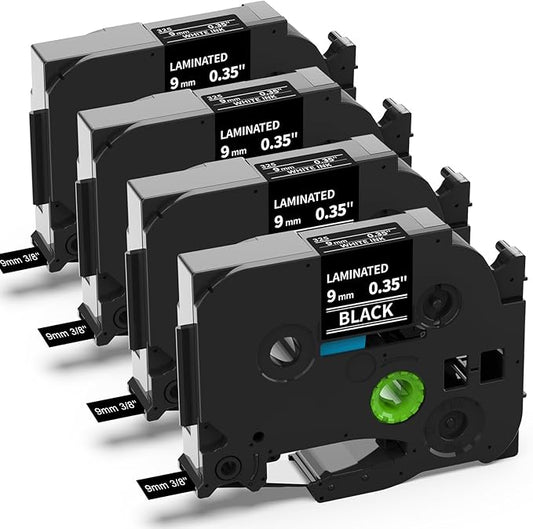Labelife 9mm Label Tape White on Black Replace for Brother TZe TZ Tape 9mm 0.35" Laminated TZe-325 TZe325 Label Maker Tape 3/8'' for P Touch PT-D210 PT-D220 PT-D200 PT-H110 PT-D400 PT-D610BT
