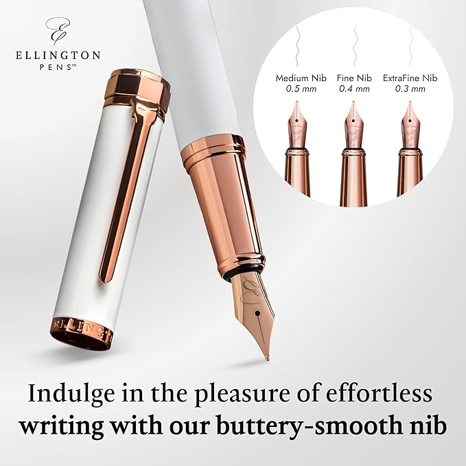 Luxury Fountain Pen Set- Fountain Pens for Writing - Smooth Fine Nib - Includes Refillable Ink Converter, 3 Ink Cartridges [Black & Blue], Gift Box - Elegant Calligraphy