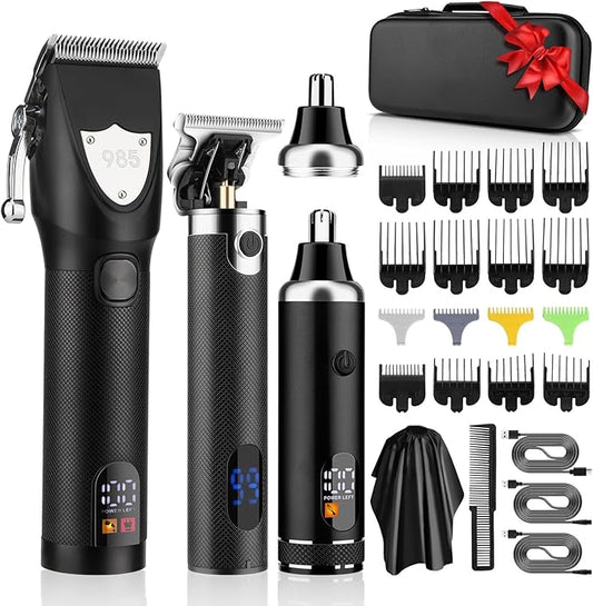 RESUXI Hair Clipper for Men T Blade Zero Gapped Nose Hair Trimmer Set, Professional Cordless Barber Clippers Hair Cutting Machine Haircut Grooming Kit,Black