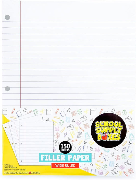 School Supply Boxes | Wide-Ruled Loose Leaf Paper | 6 Pack | 150 Sheets Per Pack, 3-Ring Binder Compatible