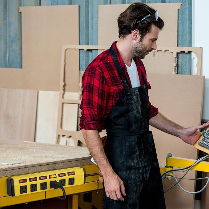 ANNQUAN 2PCS 6 Outlet Metal Power Strip with 6 Individual Switches,Heavy Duty Power Strip 1200J 15A 6FT Cord Home Office Industrial Commercial Shop