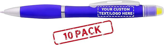 DISCOUNT PROMOS 10 Marathon Gel Highlighter Pens Pack - Customizable Text, Logo - Twist Mechanism, Ballpoint - Blue