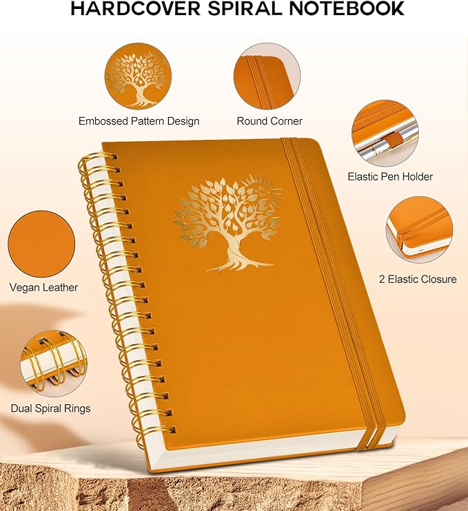 Large Spiral Notebook Journal for Women Men - 300 Numbered Lined Pages, College Ruled,B5 Hardcover Spiral Bound Notebook for School, Work, Note Taking, Writing, Leather Spiral Journal 7"x10"