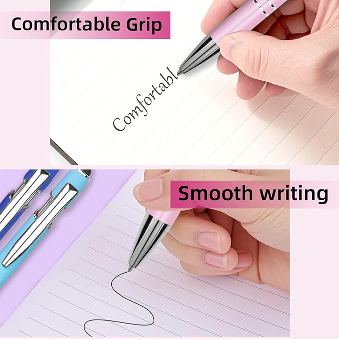 Ballpoint Pen Metal Soft Stylus Pen for Touch Screens，Retractable Tactile Turn Pen，Bulk Pens for Gifts Office Essentials，Medium Point，Black Ink (5 Color)