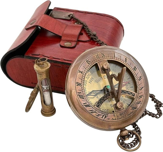 Anniversary Sundial Compass Gift for Him or Her–Antique Brass & Copper Nautical Sundial Compass, Unique 20th 25th 40th 50th Wedding Vintage Ship Replica Sundial Clock