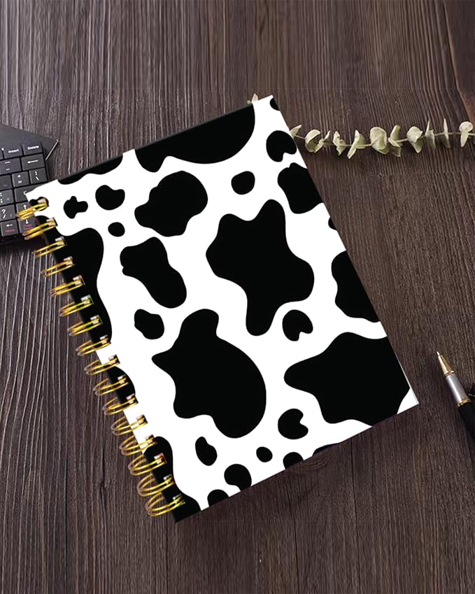 iampanda Spiral Journal Notebook,Strong Twin-Wire Binding with Premium Paper for Girl Women,Cute 60 Sheets A5 College Ruled Notebook/Journal,Perfect for School Office Home Gifts,Black White Cow Print