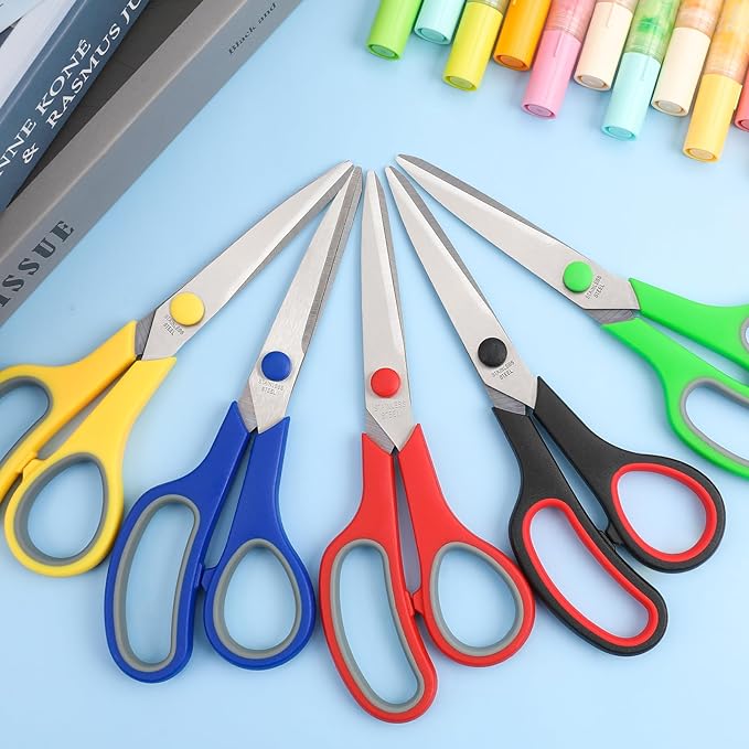 8" 10 Pack All Purpose Heavy Duty Scissors- Comfort-Grip Sharp Scissors for Office School Sewing Fabric Craft High/Middle School Student Teacher Scissor, Right/Left Hand