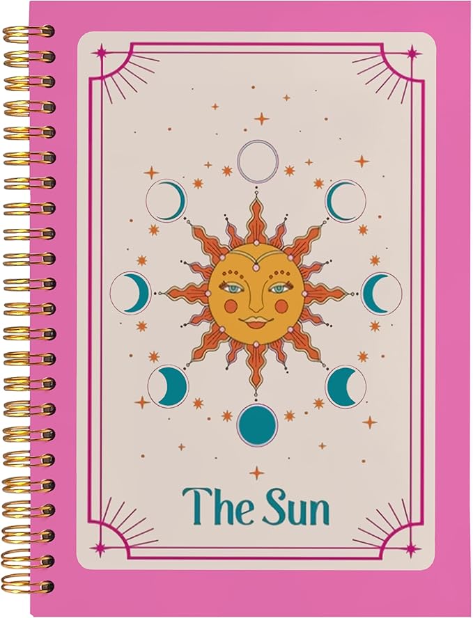 BearCake Preppy Pink Tarot Card the Sun Notebook Journal, Witchy Notebook, Witchy Gifts, Pink Office Supplies, Pink Aesthetic Notebooks, Pink Desk Accessories, Hardcover Spiral Notebook 5.5x8.3