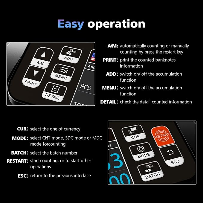 Aneken N60 Mixed Denomination Money Counter Machine, Value Counting, UV/MG/IR/DD Counterfeit Detection, 3.5" TFT Display Cash Counting Machine, Printer Enabled Bill Counter for Business