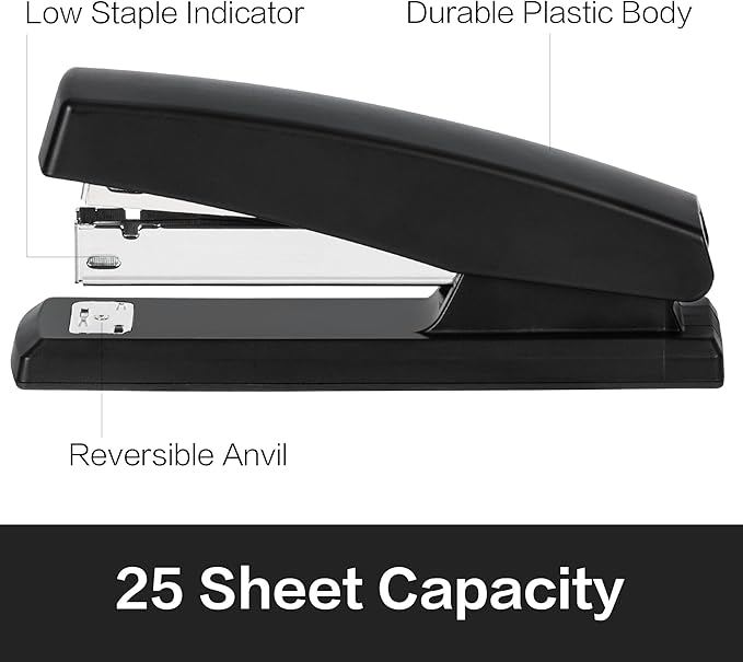 Deli Stapler, Desktop Stapler, 2 Pack, Office Stapler, 25 Sheet Capacity, Includes 2000 Staples and 2 Staple Removers, 2 Pack,Black