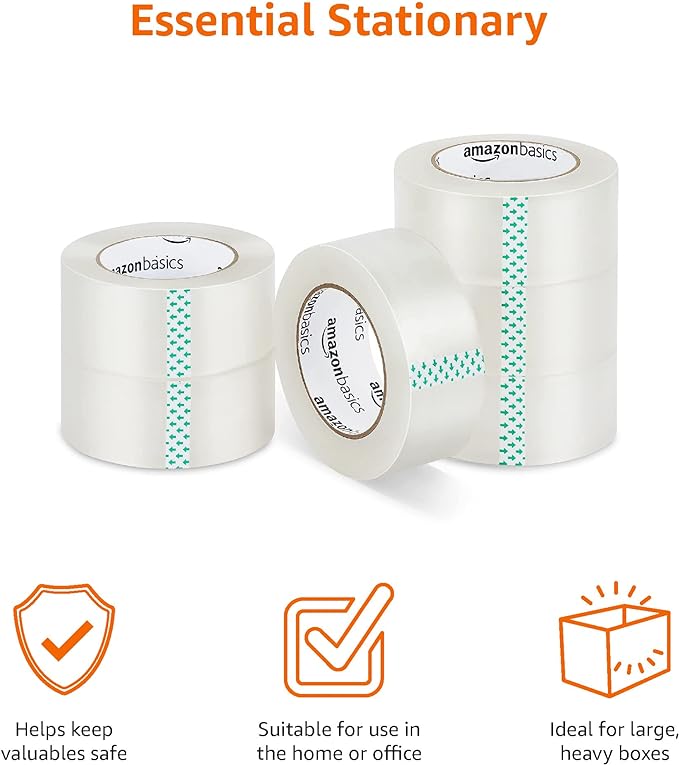 Amazon Basics Packing Tape for Moving boxes, Shipping Tape Refills, Clear, 1.88-Inch Wide x 109 Yards, 6-Pack, Total 654 Yards