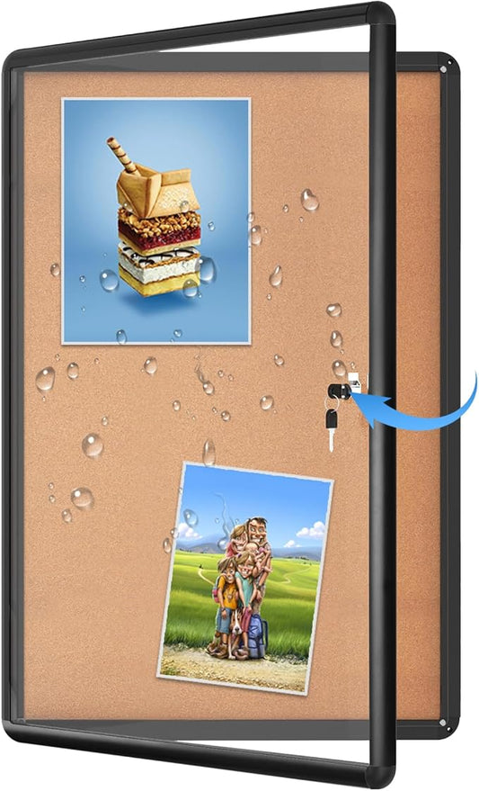 Magula Enclosed Cork Bulletin Board Tamper-Proof Dispaly Case, Black Aluminium Frame, Shatter Resistant Lockable Bulletin Board, Enclosed Cork Board for School, Office,Commercial,Hospital etc(24"x18")