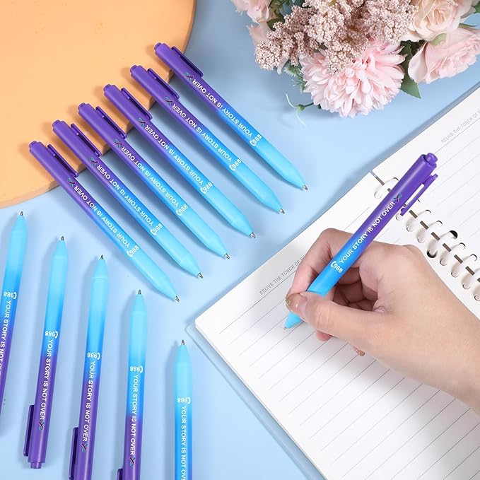 Jetec 50 Pcs Suicide Prevention Awareness Ribbon Pens Bulk Black Ink Retractable Fine Tip Ballpoint Pens with Gradient Color for Charity Volunteers Activity