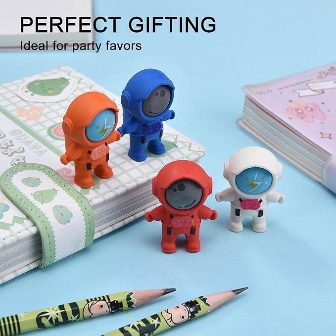 20Pcs Outer Space Themed Erasers for Kids Bulk, Kawaii Cute Spaceman Eraser for School Classroom Supplies Party Favors