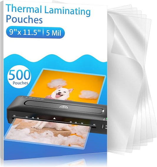 Clear Thermal Laminating Pouches – 9 x 11.5 Inch, 5 mil Thick (500 Pack) – Professional-Grade Lamination Sheets for Documents, Photos & Crafts – Fits 8.5 x 11 Letter Size Paper - [5mil 500 Packs]
