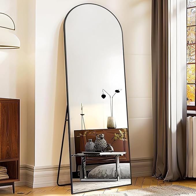 Arched Full Length Mirror with Stand, 57"x20" Free-Standing Leaning Wall-Mounted Mirrors, Elegant Body Mirror for Living Room, Bedroom & Cloakroom, Black