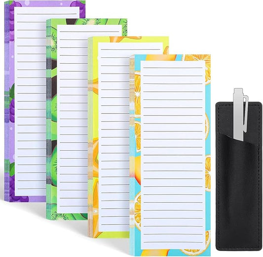 4 Pack Magnetic Note Pad for Fridge with Pen Holder, Totally 200 Sheets Grocery List Magnet Pad for Refrigerator Magnetic Shopping List Pad（Fruit Design）