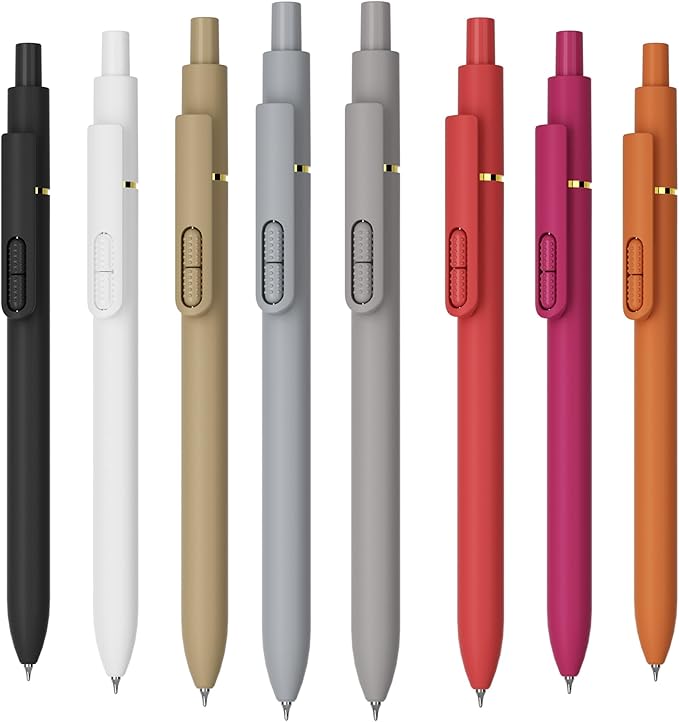 8Pcs Gel Pens with Black Ink, Fine Point Smooth Writing Pens, Quick-dry Gel Retractable Pens for Journaling Note Taking, Cute Office School Supplies for Adults Kids (0.7mm, Bright)