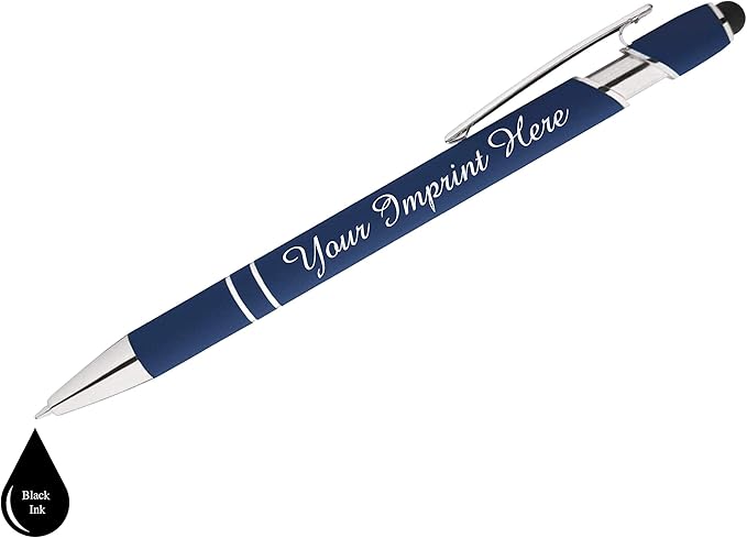 Up to 500 Pcs Custom Pens Bulk | Rainbow of Colors | Soft-Touch Metal Black Ink Personalized with Name or Message (Dark Blue, 500)