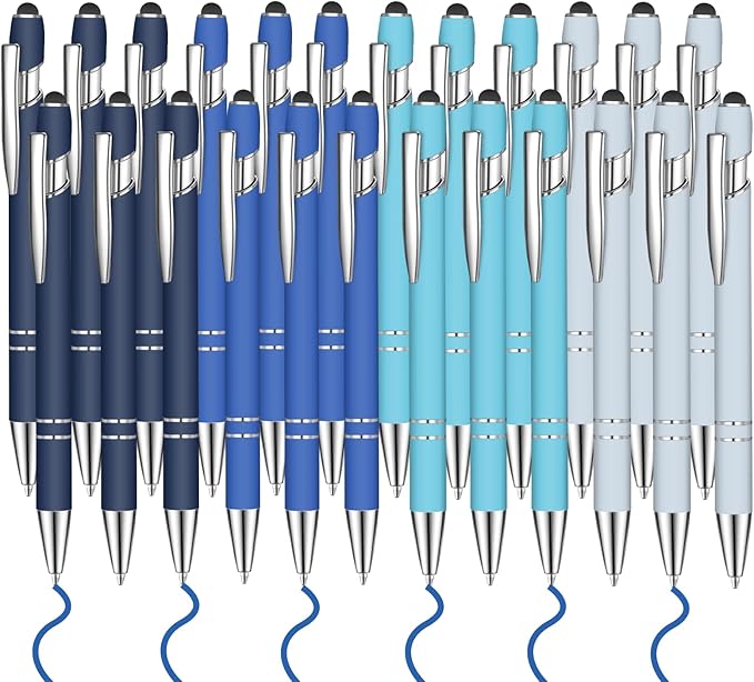 24 Pcs Blue Ink Ballpoint Pen with Stylus Tip 2 in 1 Ballpoint Pen 1.0 mm Blue Ink Metal Stylus Pen for Touch Screens Coworkers, Family, Colleagues, Office (Treasure Navy)