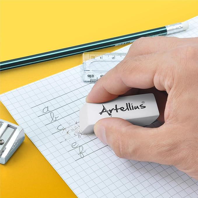 Artellius White Erasers - Large Size Latex & Smudge Free - Bulk School Supplies for Classrooms, Drawing, Teachers, Homeschool, Office, Art Class - Pack of 100 - Teacher Supplies