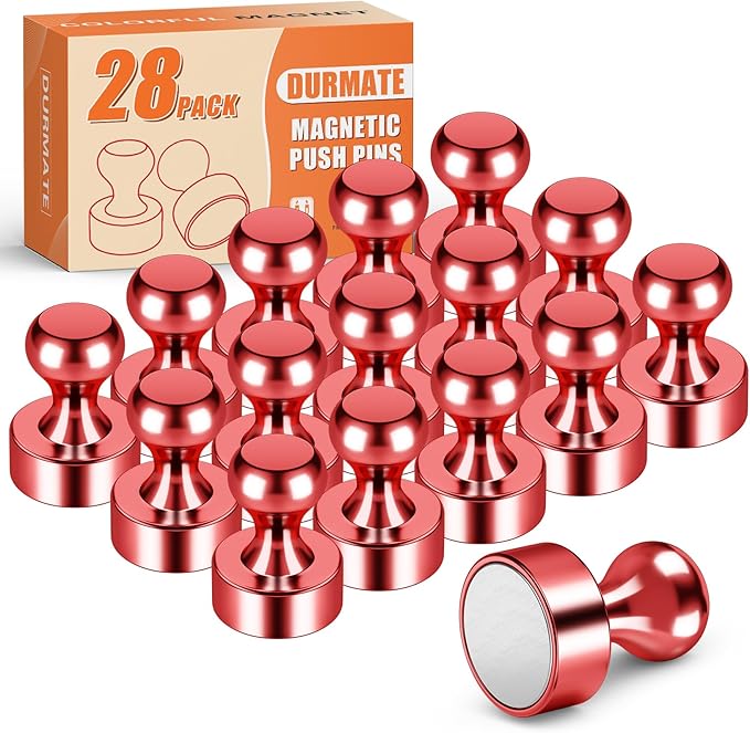 Strong Whiteboard Magnets, Red Metal Kitchen Magnets for Refrigerator, 28 PCS Cute Fridge Magnetic Rare Earth for Kitchen, Office, Gadgets, Locker Accessories, Desk Decor, Shopping List