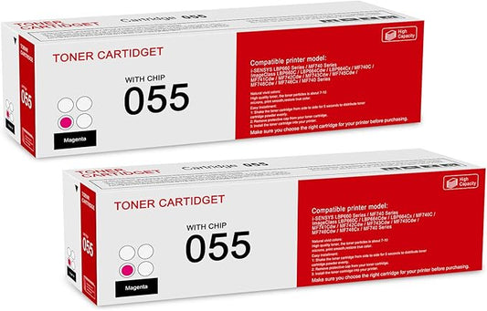 2 Pack 055 3014C001 Magenta Toner Cartridge: Compatible CRG-055 Replacement for Canon i-SENSYS LBP660 MF740 Series ImageClass LBP660C LBP664Cdw MF740C MF741Cdw MF743Cdw MF746Cdw MF740 Series Printer