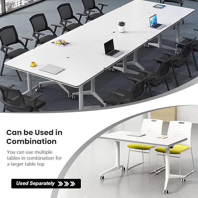 Conference Table Folding Conference Table, Modern Conference Room Table White Meeting Table Flip Top Large Mobile Training Tables, Mobile Training Seminar Tables for Office Classroom (4pack 55.1in)